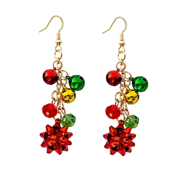 Fashion Jewelry Jewelry - Dangle Earrings with Red Christmas Bow and Balls